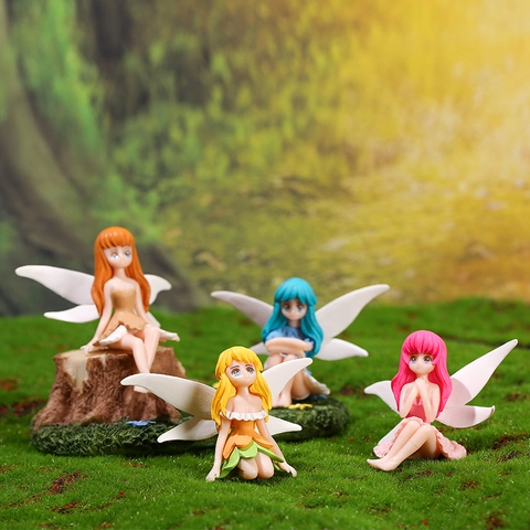 Cartoon Flower Fairy Miniature Figurines PVC Resin Moss Micro Landscape Ornaments Fairytale Garden Decor For Desktop Home Decor