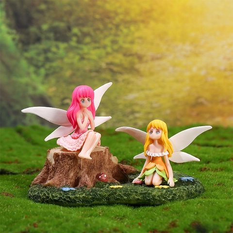 Cartoon Flower Fairy Miniature Figurines PVC Resin Moss Micro Landscape Ornaments Fairytale Garden Decor For Desktop Home Decor