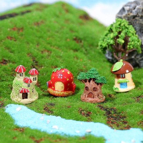 Miniatur Harz Märchengarten Haus Ornamente Cartoon Baumhaus Pilzhaus Schloss Mikrolandschaft DIY Terrarium Deko Schreibtisch Figuren
