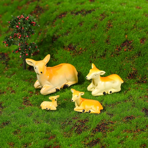 Miniature Deer Figurines Resin Animal Statues For Fairy Garden Micro Landscape Home Decor Tabletop Ornament Deer Family Gift
