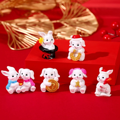 Mini Simulation Rabbit Resin Ornaments Cute Cartoon Zodiac Animal Figurine For Home Office Car Decor Landscape Crafts