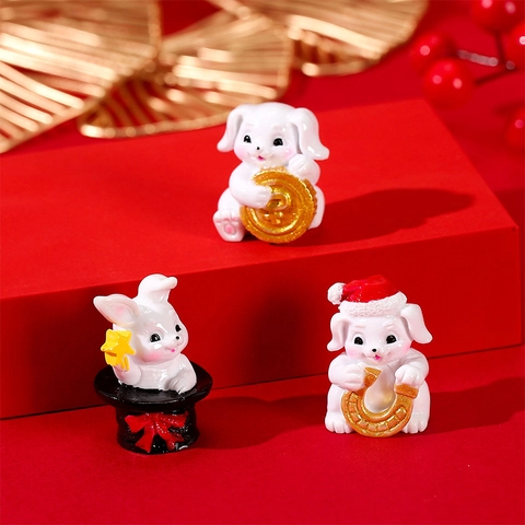 Mini Simulation Rabbit Resin Ornaments Cute Cartoon Zodiac Animal Figurine For Home Office Car Decor Landscape Crafts