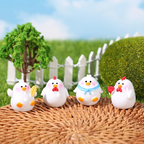 Mini Figurita de Resina de Pollito Lindo Ornamento de Pollo de Dibujos Animados para Micro Paisaje DIY Jardín Hogar Escritorio Decoración