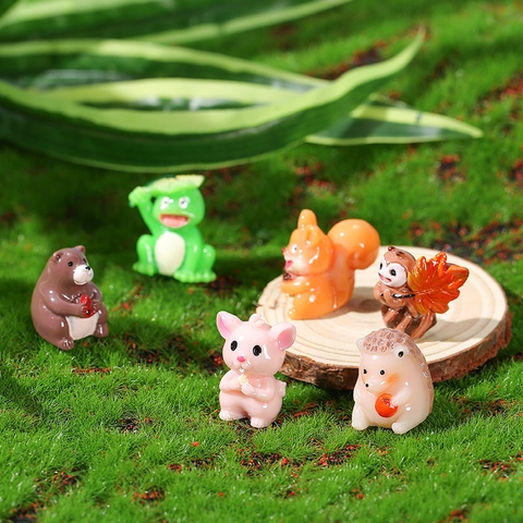 Miniature Resin Forest Animal Figurines Frog Bear Squirrel Mouse Hedgehog For Micro Landscape Succulent Potted Decor