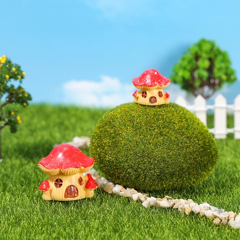 Hars Miniatuur Paddestoelhuis Ornament Rood Stippen Fairy Garden Decor Voor Vetplanten Potplanten Micro Landschap Decor