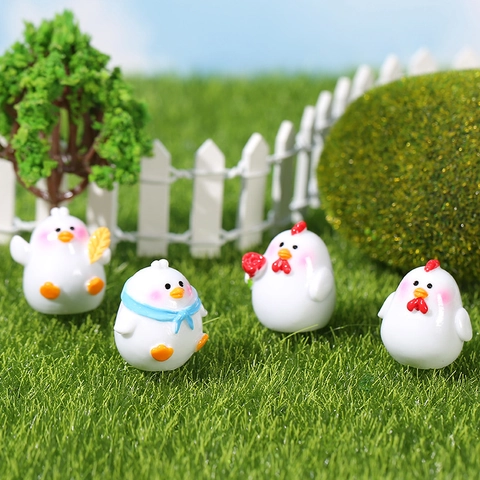 Mini Figurita de Resina de Pollito Lindo Ornamento de Pollo de Dibujos Animados para Micro Paisaje DIY Jardín Hogar Escritorio Decoración