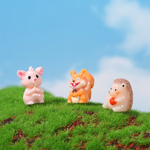 Miniature Resin Forest Animal Figurines Frog Bear Squirrel Mouse Hedgehog For Micro Landscape Succulent Potted Decor