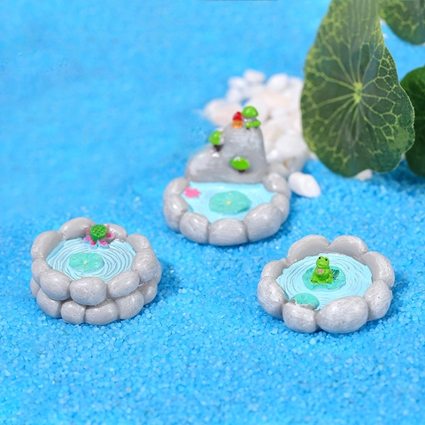 Resin Miniature Pond Ornaments Micro Landscape Decor Fairy Garden Succulent Pot Decor Frog Lotus Mountain Mini Statues