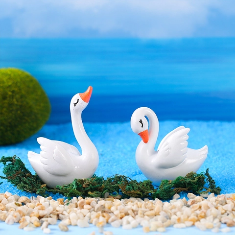 Hars Witte Zwaan Figuurtje Micro Landschap Decoratie Voor Potplant DIY Handwerk Fee Tuin Home Bureau Decor Accessoire