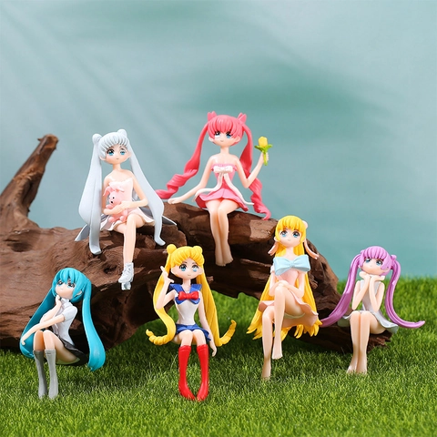 Miniatura Figura de Chica Anime de Resina Adorno de Micropaisaje DIY Decoración de Escritorio Cartoon para Hogar Oficina