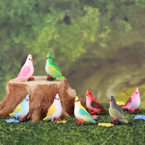 Miniature Bird Figurines Resin Small Parrot Statues For Fairy Garden Succulent Plants Pot Landscape Home Table Decor