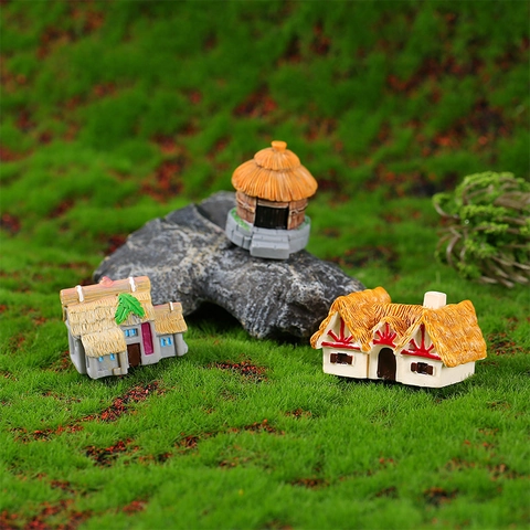 Miniature Resin Thatched Hut Figurines Fairy Garden Accessories For Micro Landscape Moss Rural Country Style Home Decoration
