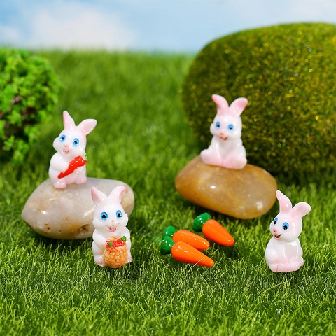 Miniatura Cartone Animato Coniglio Resina Statuette Micro Paesaggio Ornamento Animale Carino Bunny Carota Scrivania Decor Accessori