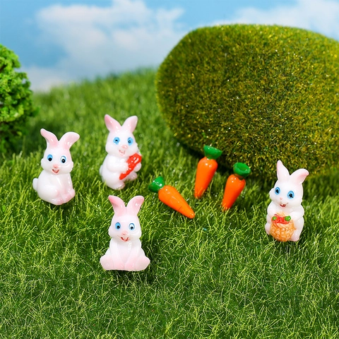 Miniatura Cartone Animato Coniglio Resina Statuette Micro Paesaggio Ornamento Animale Carino Bunny Carota Scrivania Decor Accessori