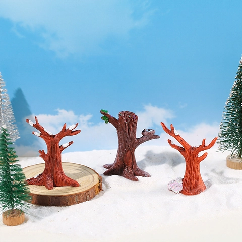 Miniatur Künstliche Weihnachtsbaum Harz Baumstumpf Ornament Für Mikrolandschaft Dekoration Mit Vogelnest Schneemuster Zubehör