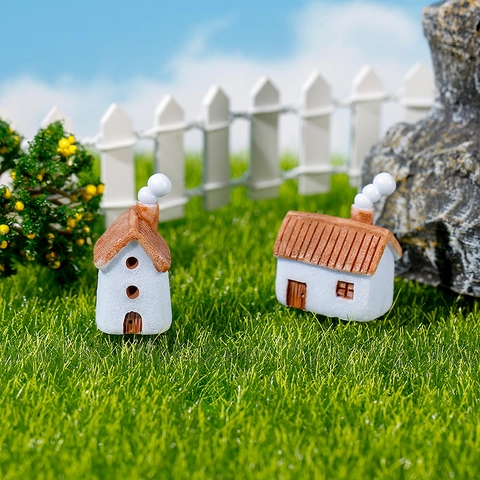 Miniaturas de Resina Casa de Jardín de Hadas Con Chimenea Humeante Figuritas de Casita para Decoración de Micropaisaje DIY