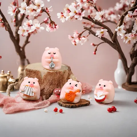 Süße Rosa Schwein Musikband Harzfiguren Für Miniatur-Mikrolandschaft Dekoration Cartoon Tier Desktop Ornamente Geschenk