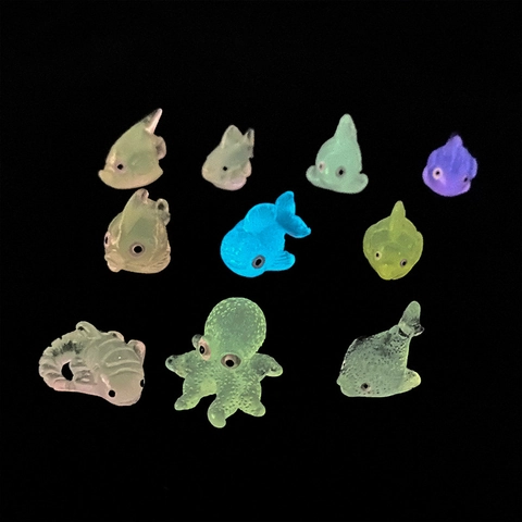 Mini Luminous Ocean Animal Resin Figures Glow In The Dark Fish Octopus Miniature For Aquarium Landscaping Micro Decor DIY