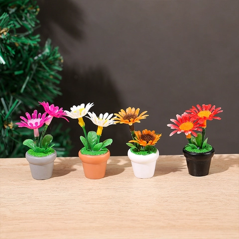 Miniature Dollhouse Potted Plants Resin Simulation Daisy Sunflower Flower Ornament For Micro Landscape Desktop Decoration