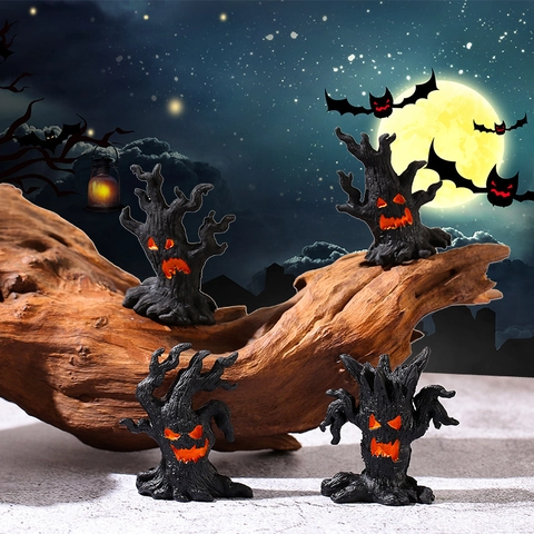Halloween Mini Evil Tree Monster Hars Ornamenten Gloeiende Ogen Mond Horror Micro Landschap Decoratieve Beeldjes Voor Feest Tafel Decor