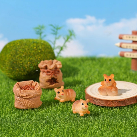 Niedliche Miniatur Hamster Harz Figur Mikrolandschaft Dekoration Simuliertes Tier Statue Kleine Getreidesack Garten DIY Zubehör