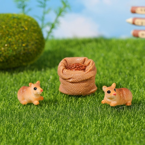 Niedliche Miniatur Hamster Harz Figur Mikrolandschaft Dekoration Simuliertes Tier Statue Kleine Getreidesack Garten DIY Zubehör