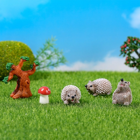 Miniature Hedgehog Figurine Resin Mushroom Tree Garden Decor Micro Landscape DIY Terrarium Accessories Home Office Desk Decoration