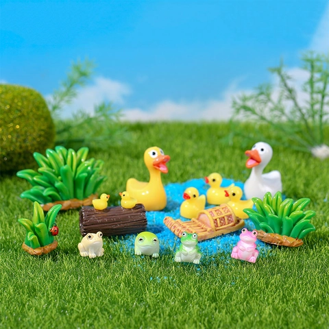 Statuetta in Miniatura di Rana Anatra Pianta Acquatica in Resina Ornamento Micro Paesaggio per Giardino Fai-da-te Sukkulente Acquario Casa
