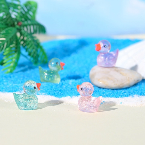 Figurine di Anatra in Resina Miniatura Luminosa con Glitter Accessori per Micro Paesaggio Fai da Te Creazione di Gioielli Decorazioni per la Casa Piccoli Ornamenti