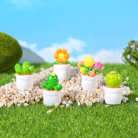 Modello di Pianta in Vaso Cactus in Resina Miniatura Figurine di Fiori Succulenti per Casa delle Bambole Micro Paesaggio