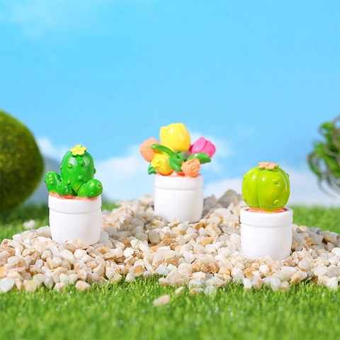 Modello di Pianta in Vaso Cactus in Resina Miniatura Figurine di Fiori Succulenti per Casa delle Bambole Micro Paesaggio