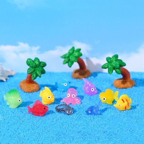 Miniature Résine Animaux de la Vie Marine Arbres de Noix de Coco Ornements Micro Paysage Aquarium Décoration de Réservoir de Poissons Bricolage Artisanat