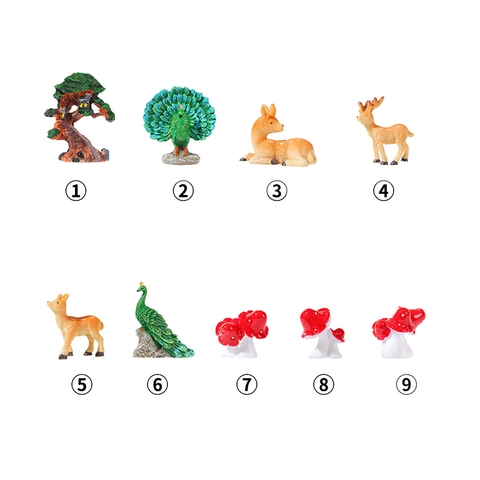 Resin Miniature Landscape Ornaments Simulation Peacock Deer Mushroom Tree House Figurines For DIY Fairy Garden Decoration