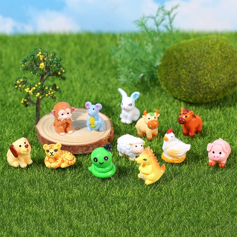 Figurines d'Animaux en Résine Miniature pour Micro Paysage Ornements du Zodiaque Animaux de Dessin Animé pour Maison Bureau Jardin Succulentes Cadeau
