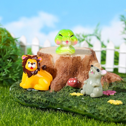 Miniature Resin Animal Figurines For Micro Landscape Decor Cartoon Lion Snake Mouse Fairy Garden Ornaments Potted Succulent Accessories Desktop Decor