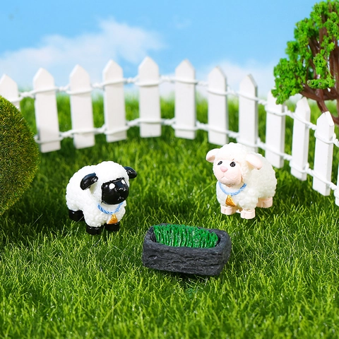 Miniature Resin Sheep Figurines Micro Landscape Ornaments Cartoon Animal Statue For Fairy Garden Succulent Potted Plant Desktop Decoration Home Decor Accents