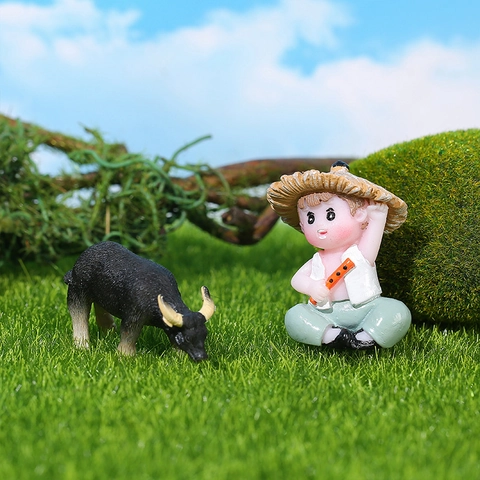 Miniatur Feengarten Harz Büffel Und Hirtenjunge Figur Für Terrarium Sukkulenten Dekoration Schreibtisch Deko