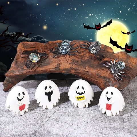 Miniatur Halloween Geist Spinne Harzfigur Ornament Für Schreibtisch Mikrolandschaft Heimparty Dekoration DIY Bastelbedarf