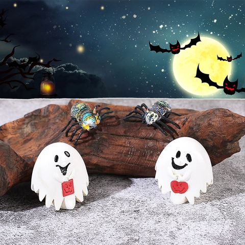 Miniatur Halloween Geist Spinne Harzfigur Ornament Für Schreibtisch Mikrolandschaft Heimparty Dekoration DIY Bastelbedarf