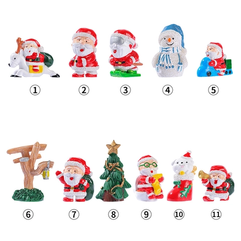 Set di Figurine in Resina Natalizie in Miniatura Babbo Natale Pupazzo di Neve Renna Albero di Natale Micro Paesaggio Ornamenti