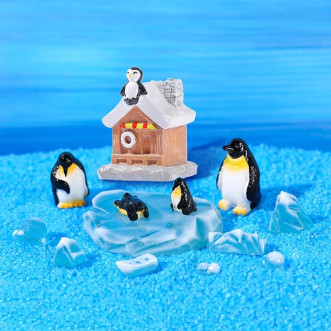 Mini Penguin Figurine Polar Animal Micro Landscape Resin Ice Cube Igloo Ornament DIY Fairy Garden Terrarium Desk Decor