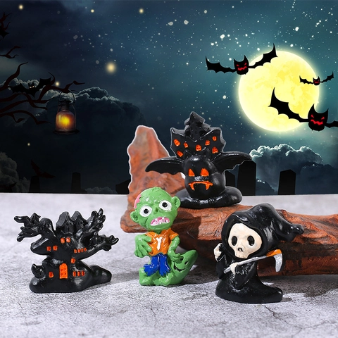 Halloween Miniatur Harz Ornamente Geist Zauberer Haus Kürbis Zombie Figuren Für Desktop Mikrolandschaft Party Dekor