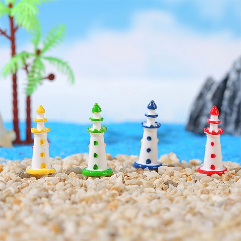 Mediterranean Style Miniature Lighthouse Resin Ornament For Aquarium Fish Tank Decor Fairy Garden Desktop Landscape Accessory