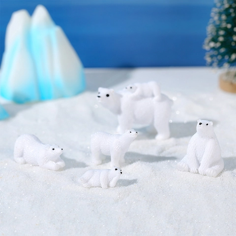 Miniature White Polar Bear Resin Figurines Animal Ornaments For Micro Landscape Succulent DIY Garden Cake Topper Home Decor