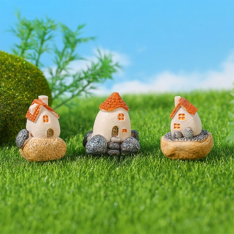 Mediterranean Resin Miniature Houses Fairy Garden Micro Landscape Decoration Hand Painted Stone Cottage Ornaments For Home Desk Terrarium Decor