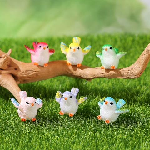 Mini Resin Bird Figurine Colorful Micro Landscape Ornament Cartoon Animal Model For Succulent Garden DIY Fairy Home Decoration