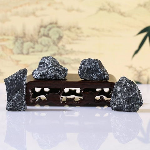 Zen-Stil Miniatur Simulation Steingarten Schwarzer Stein Harz Tisch Ornament Für Bonsai Aquarium Landschaftsbau Home Office Dekor