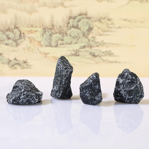 Zen-Stil Miniatur Simulation Steingarten Schwarzer Stein Harz Tisch Ornament Für Bonsai Aquarium Landschaftsbau Home Office Dekor