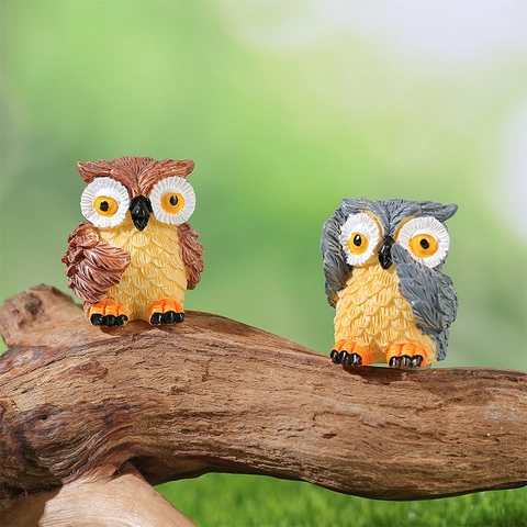 Creative Owl Resin Figurine Mini Moss Micro Landscape Fairy Garden Decor Home Office Desk Animal Ornament Handicraft Accessory