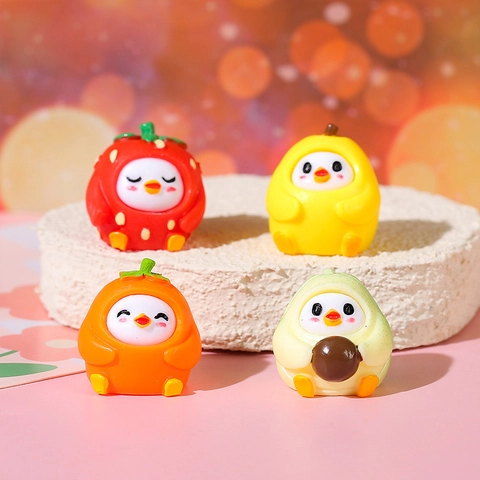 Cute Cartoon Fruit Bird Resin Figurines Mini Micro Landscape Desktop Decor Good Luck Fruit Doll For Home Office Decoration